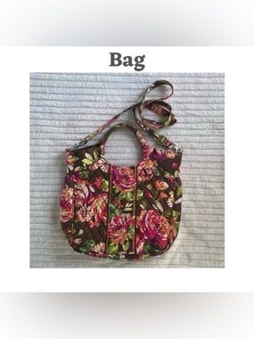 Vera Bradley Floral Quilted Shoulder Bag Brown Pink Green Multicolor